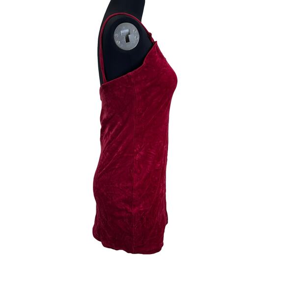 Vintage Red Velvet Mini Dress – Paris Blues 80s Spaghetti Strap Bodycon - Picture 5 of 16